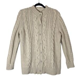 L.L.Bean Cable Knit 100% Cotton Sz 2X Button Front Cardigan Sweater Fisherman